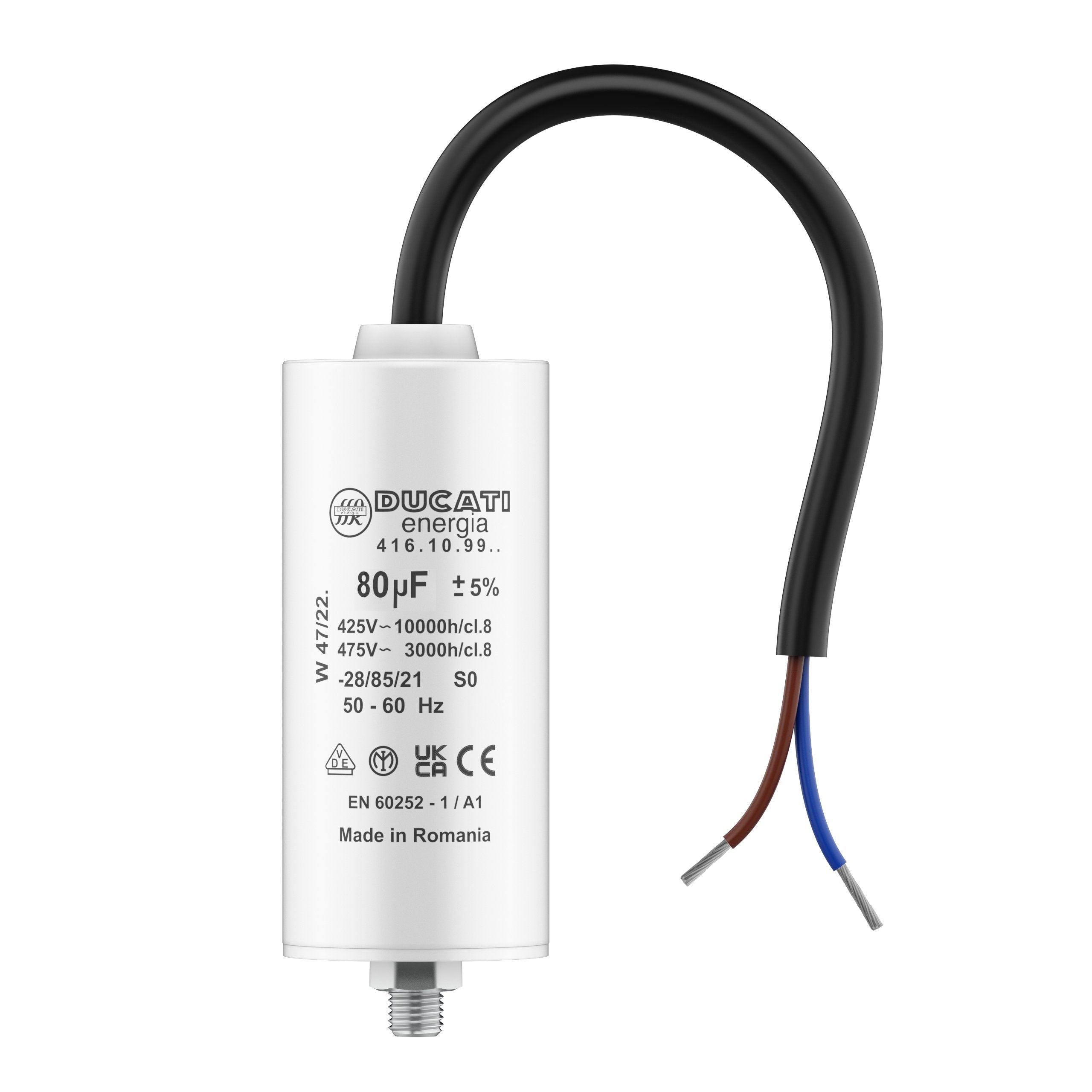 Condensateur permanent 80uF a cables 450V pour moteur monophase