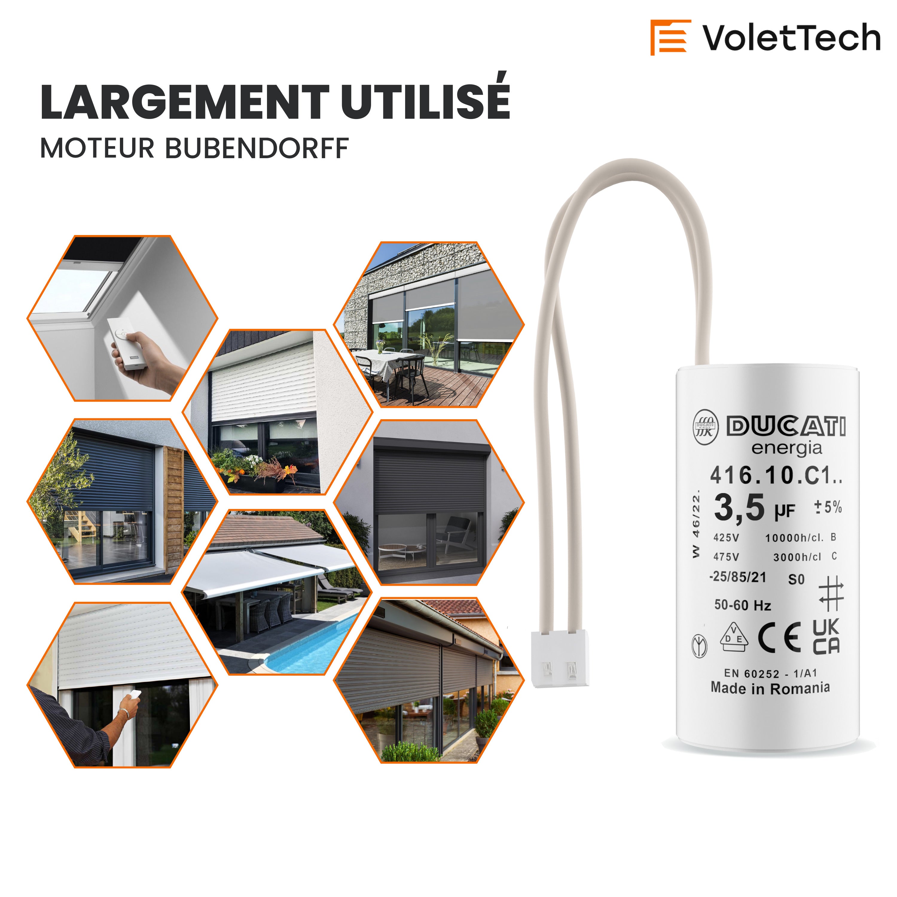 Condensateur 3,5uF fils moteur volet roulant Bubendorff