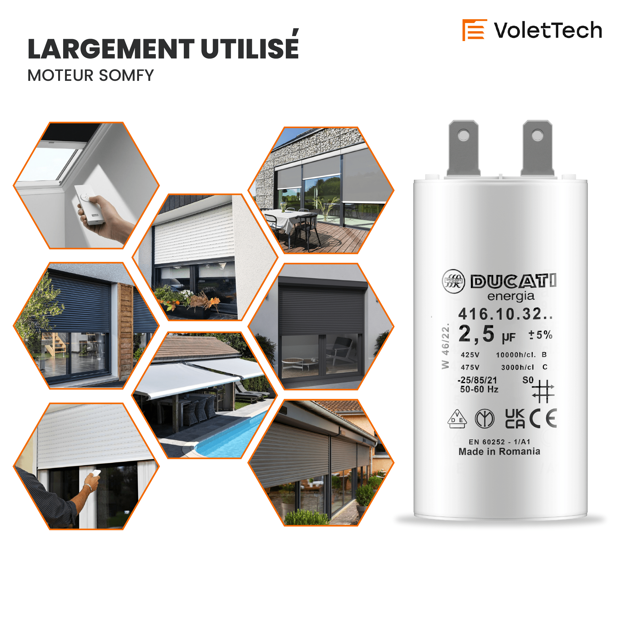 Condensateur 2,5uF pour moteur de volet roulant Somfy 6 Nm