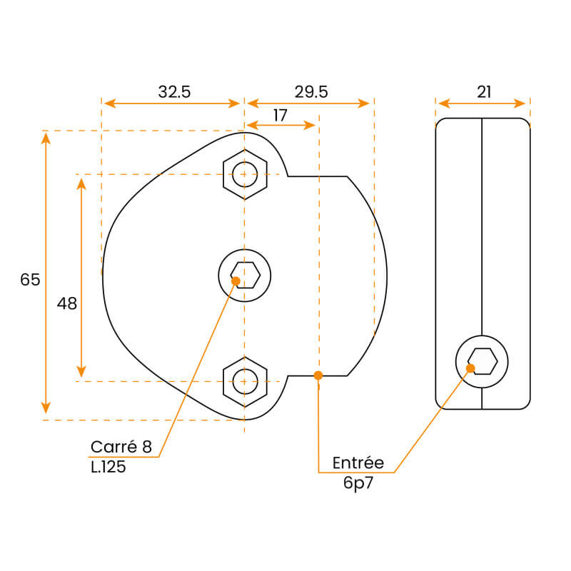 Dimension Treuil Bubendorff 1-6 FDC - Entrée Exa 7mm - Sortie Carré 7-8 Geiger-414F672