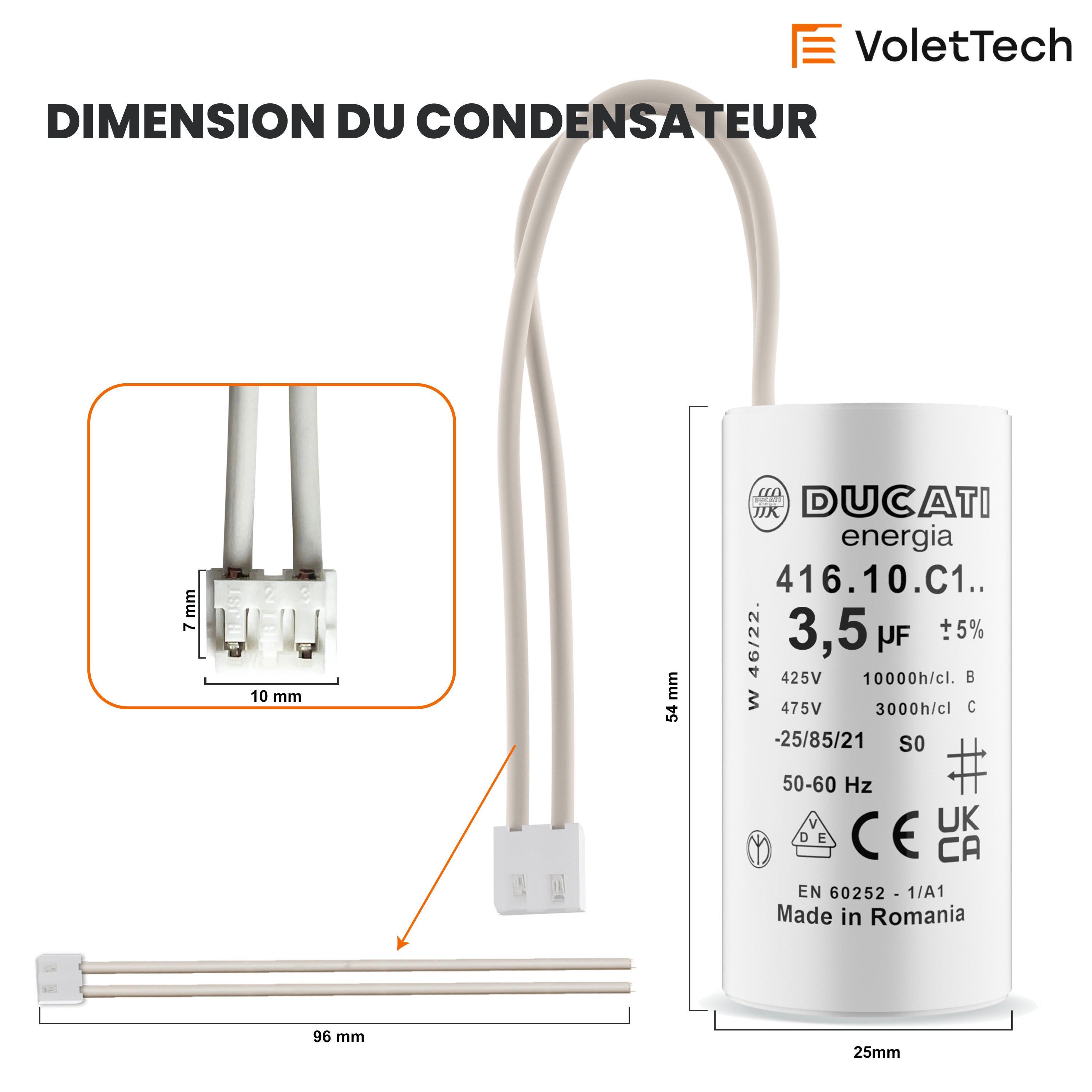 Condensateur 3,5uF fils moteur volet roulant Bubendorff