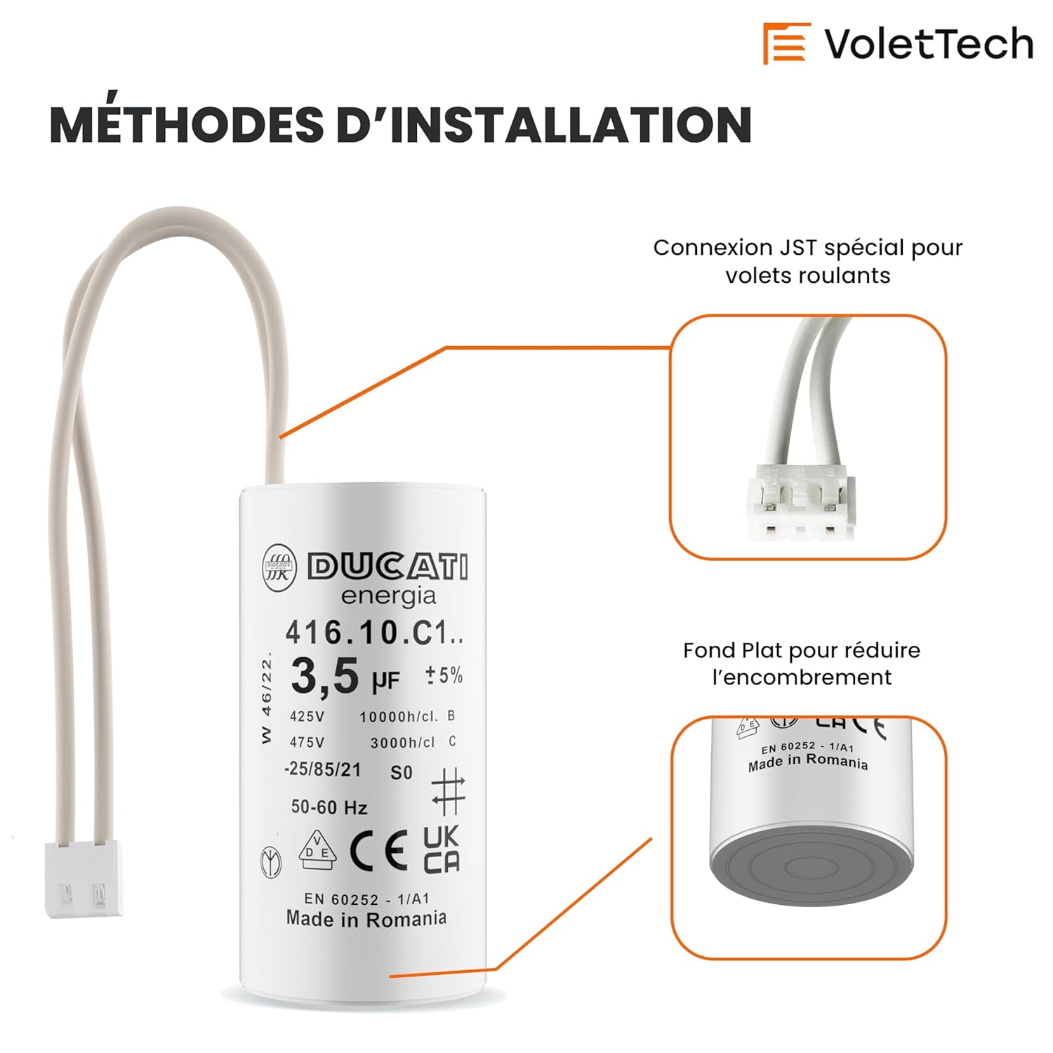 Condensateur 3,5uF fils moteur volet roulant Bubendorff