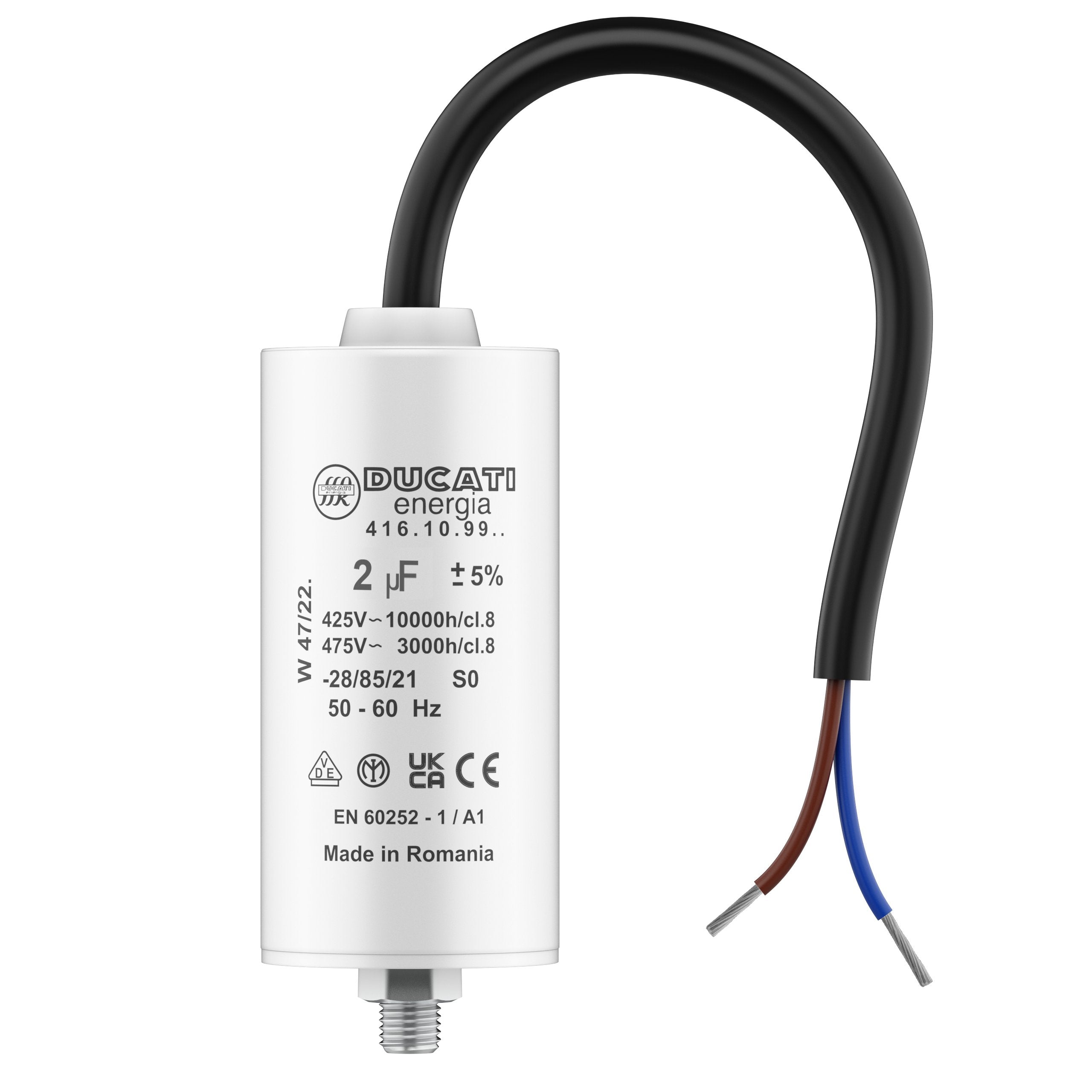Condensateur permanent 2uF 450V à câbles pour moteur monophasé