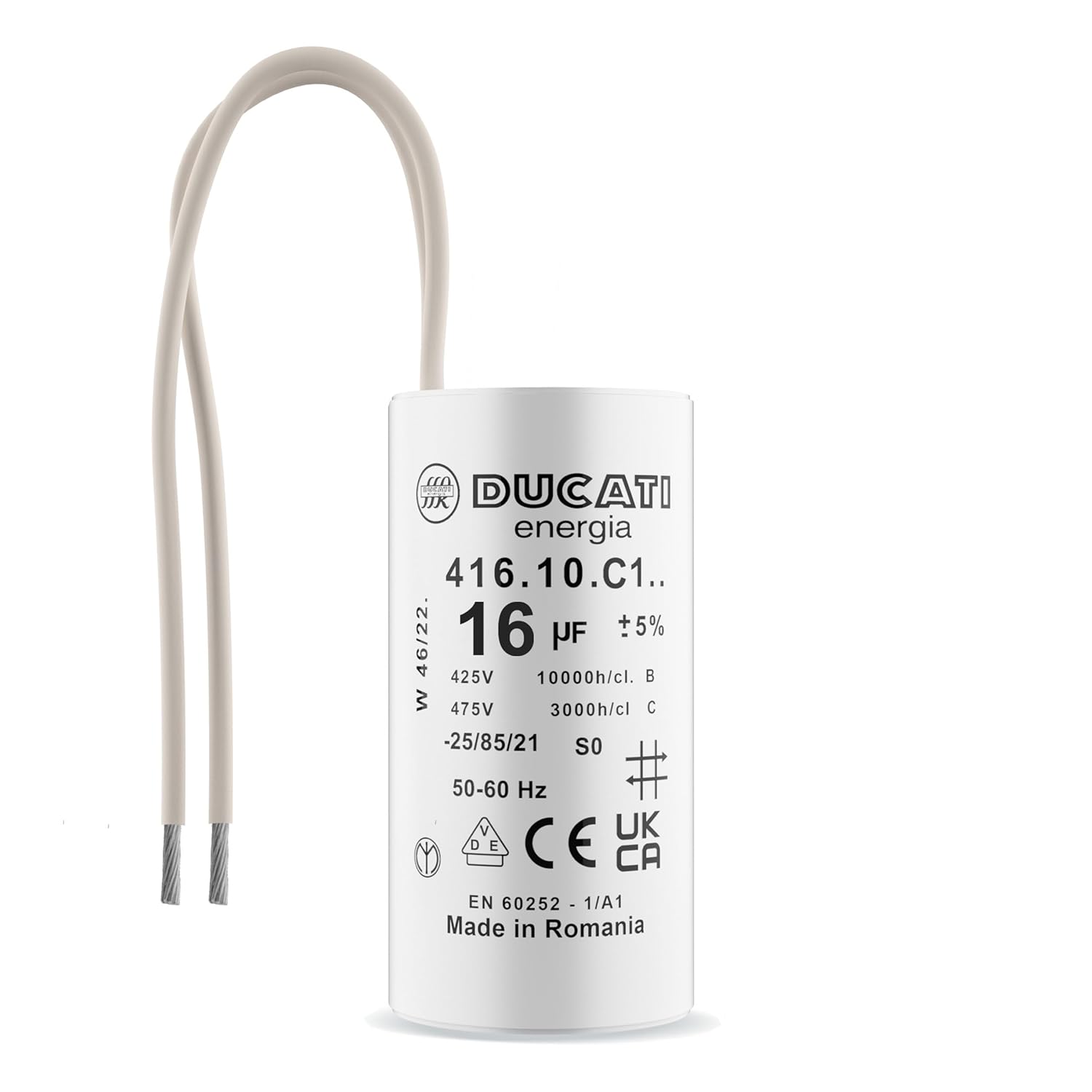 Condensateur permanent 16uF à fils 450V pour moteur monophasé