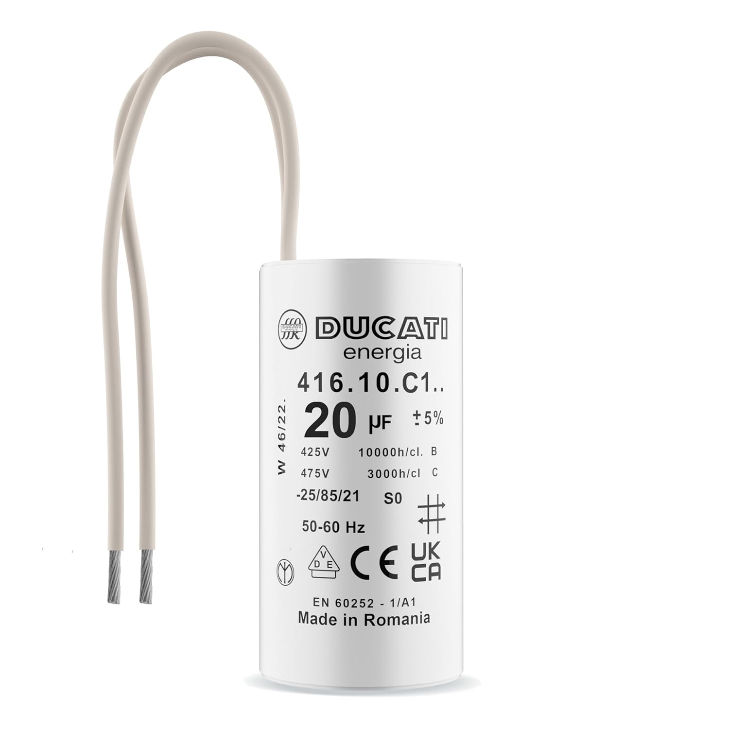 Condensateur permanent 20uF à fils 450V pour moteur monophasé