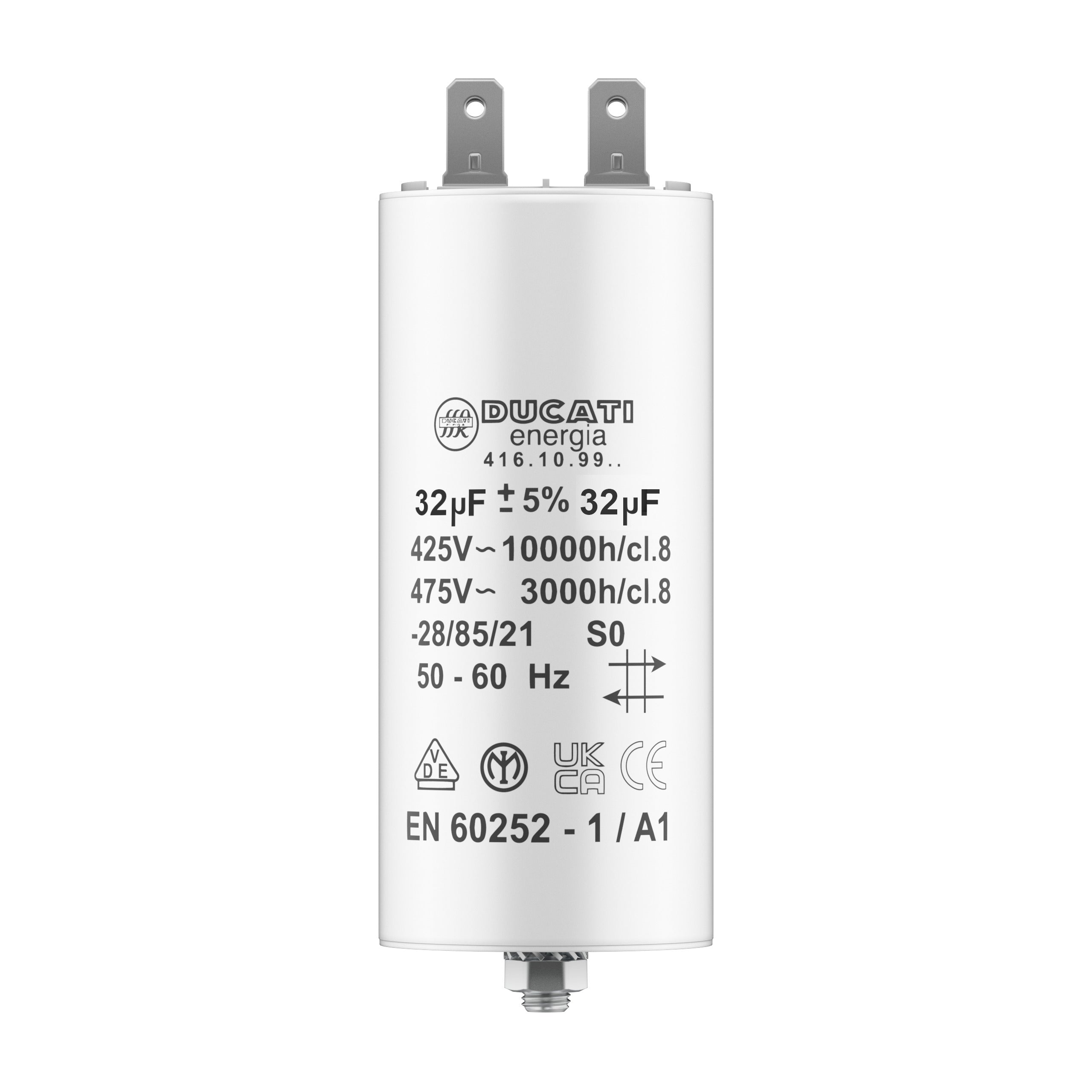 Condensateur permanent 32uF à cosses 450V pour moteur monophasé