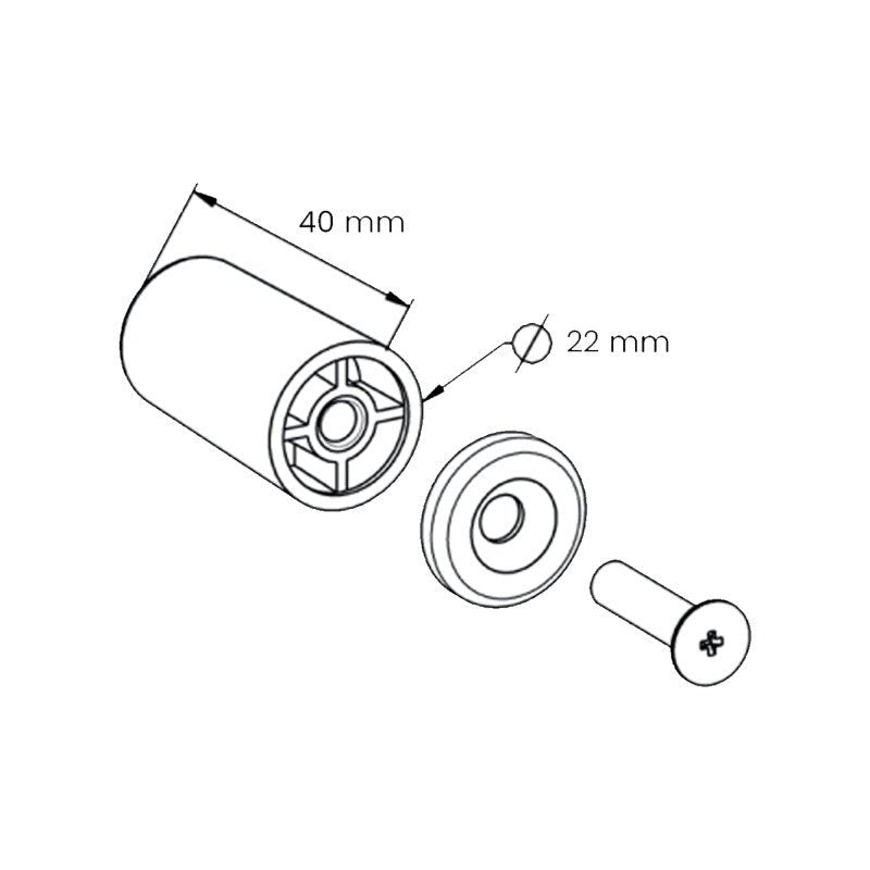 Schéma Butée volet roulant ronde blanche ∅40 mm avec vis et rondelle