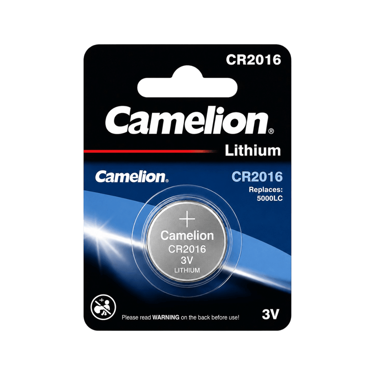 Pile bouton lithium 3V Camelion CR2016 format fin pour télécommande de volet roulant