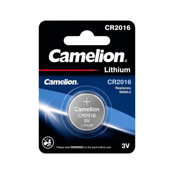 Pile bouton lithium 3V Camelion CR2016 format fin pour télécommande de volet roulant